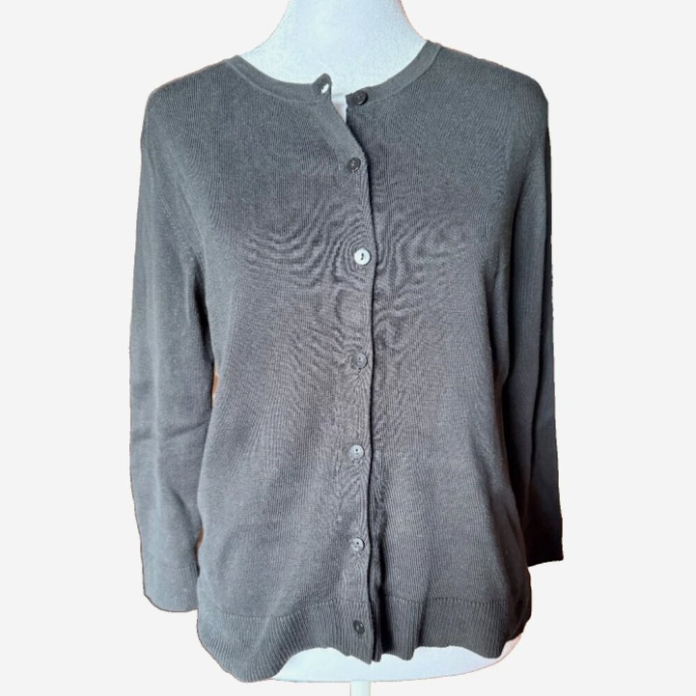 Ann Taylor LOFT Womens MP Black Button Up Cardigan Sweater Petite Career Classic